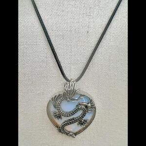 Stunning Opal & Stainless Steel Dragon Heart Pendant Necklace